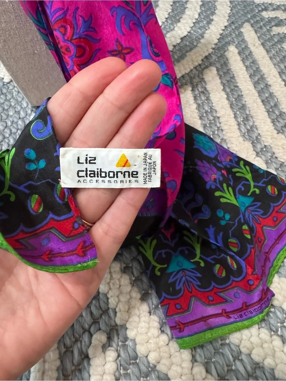 Vintage Liz Claiborne 100% Silk Floral Scarf Made in Japan